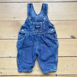 Vtg Oshkosh Infant Baby Girl 3-6 Months Blue Denim Bib Overall Pants Snap Leg